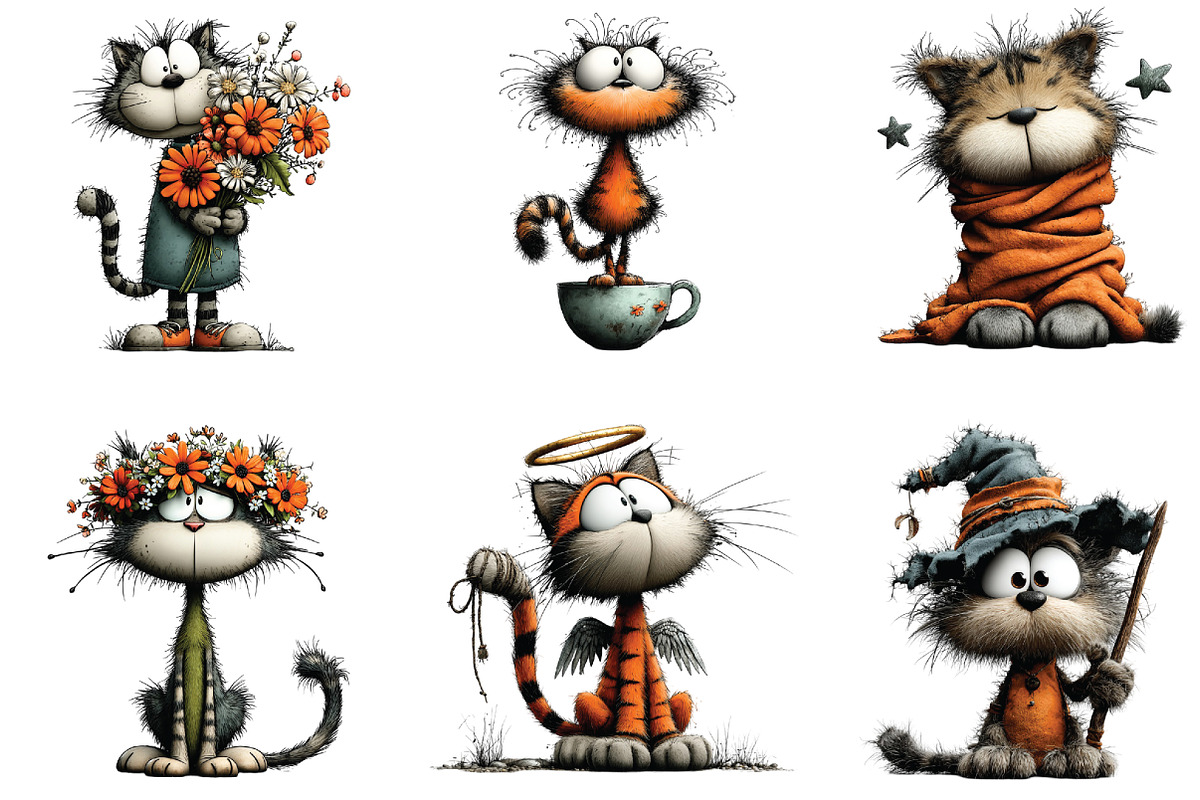 Whimsical Cats Clipart Bundle, an Illustration by CraftArtStudio (Photo 2 of 6)
