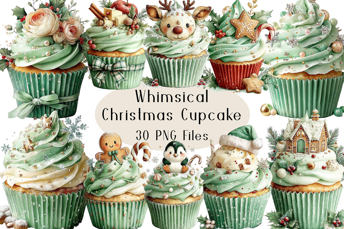 Whimsical Christmas Cupcake Clipart, a Food Illustration by Creative Art (Photo 1 of 6)