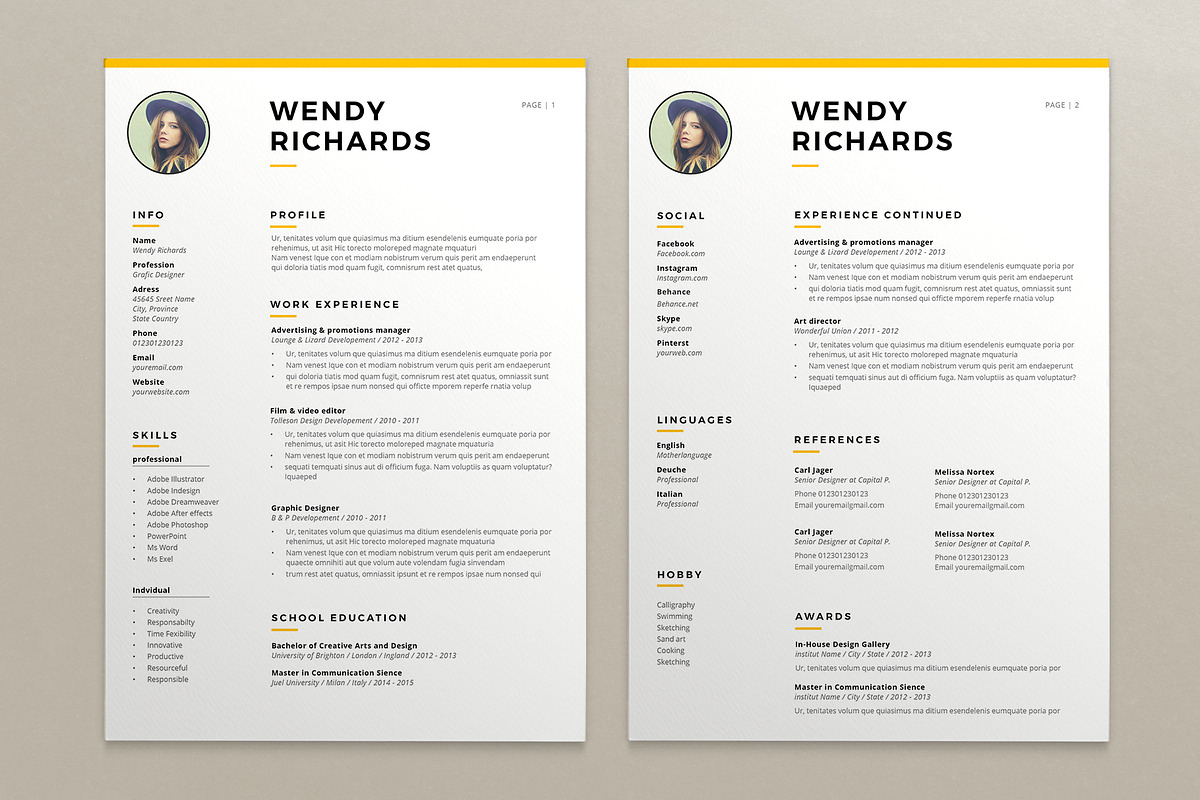 2 Pages resume & Cover, a Resume Template by sz81 (Photo 2 of 5)