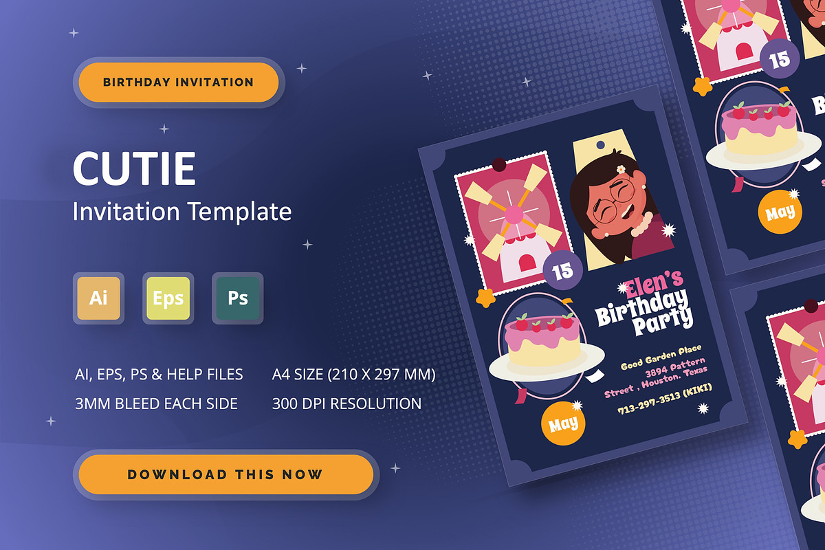 Cutie - Birthday Invitation, an Invitation Template by StreaksideStd