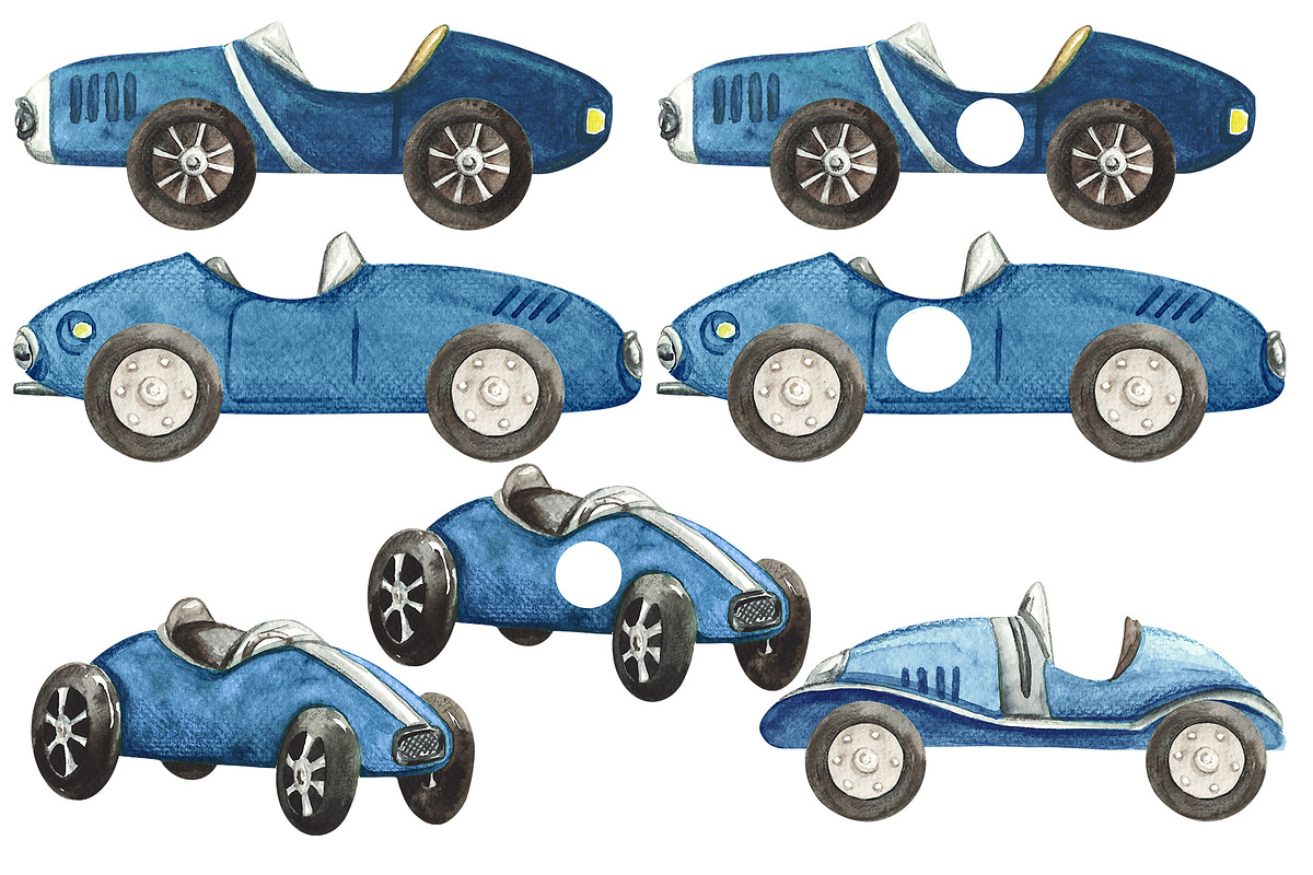 Nursery Watercolor Cars Clipart, a Decorative Illustration by HabitusDesigns (Photo 2 of 11)