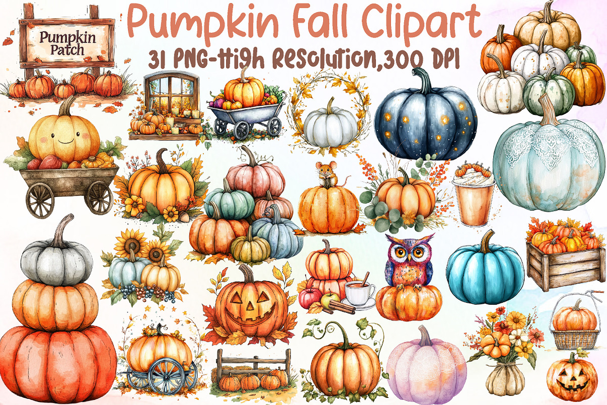 Watercolor Pumpkin Clipart. Fall Cli, an Illustration by Sublimation Artist (Photo 1 of 6)
