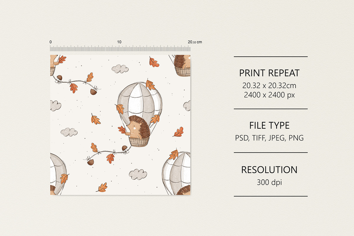 Hedgehog and air balloon, a Pattern Graphic by Olena Kuznietsova (Photo 4 of 10)
