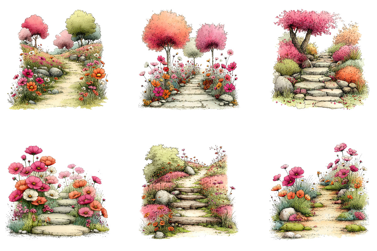 Spring Flowers Pathway Clipart, an Illustration by CreationArt (Photo 6 of 7)