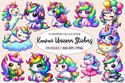 Kawaii Unicorn Stickers Clipart, an Illustration by Designworld (Thumbnail 1 of 7)