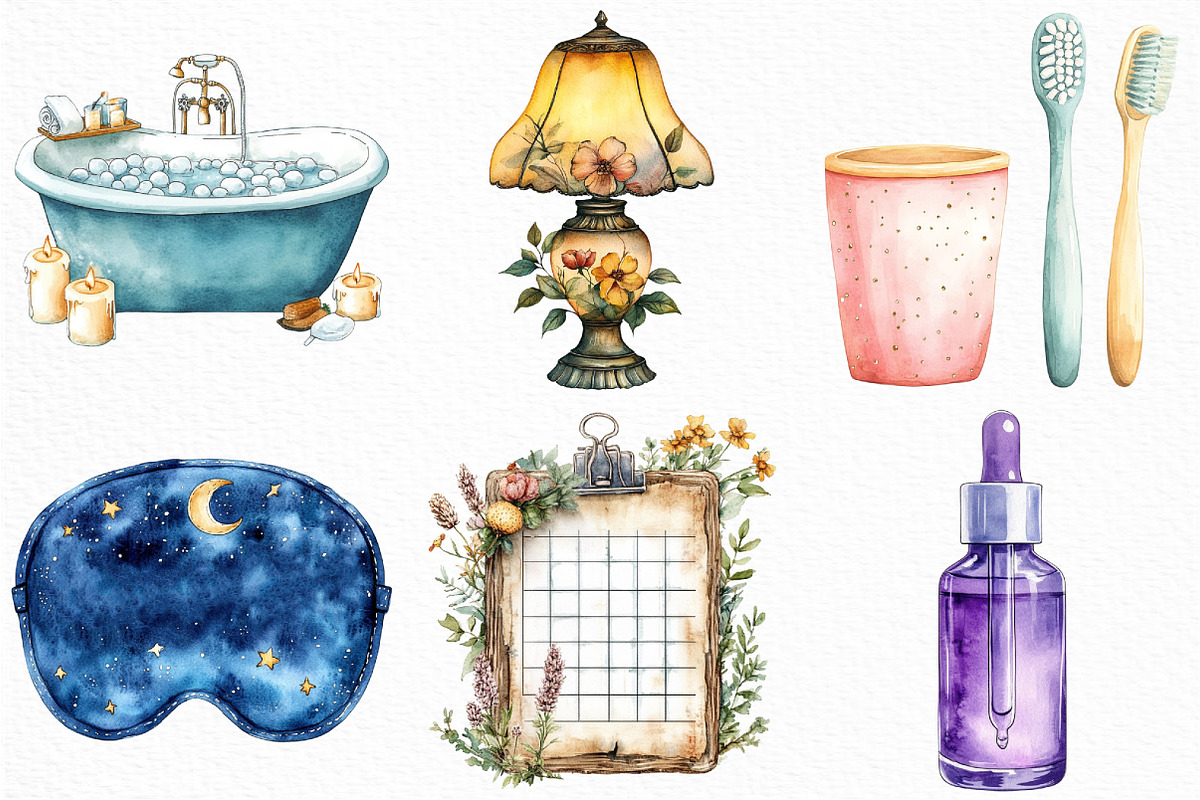 Watercolor Evening Routine Clipart, an Illustration by Craft Nest (Photo 5 of 6)