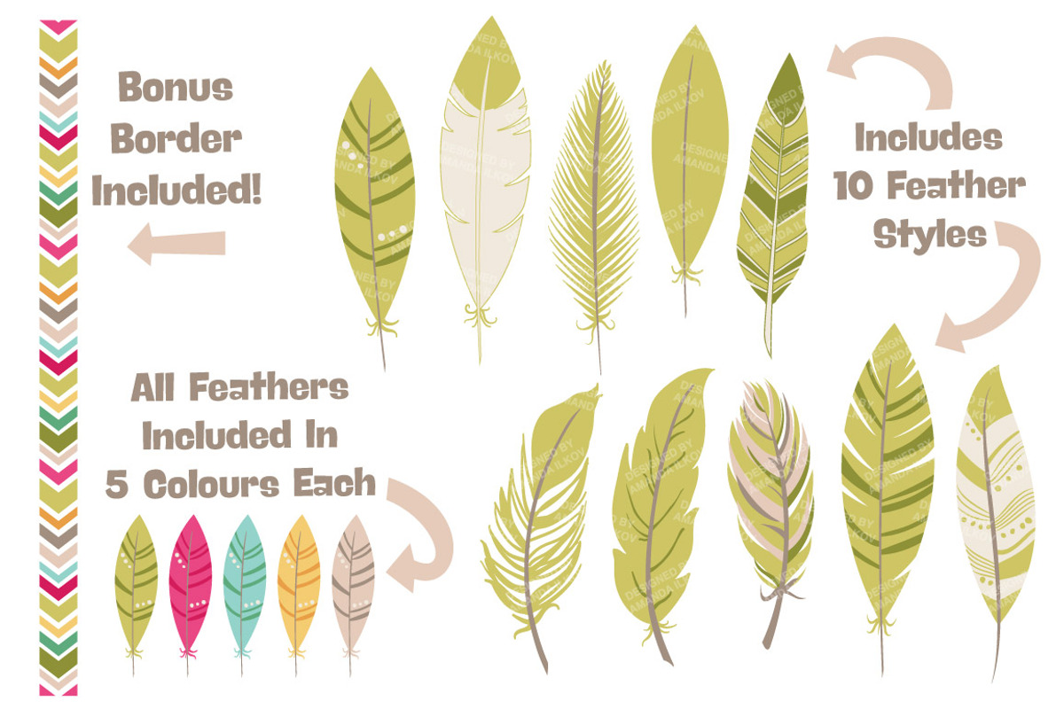 Bohemian Feathers Clipart & Vectors, an Illustration by Amanda Ilkov (Photo 2 of 4)