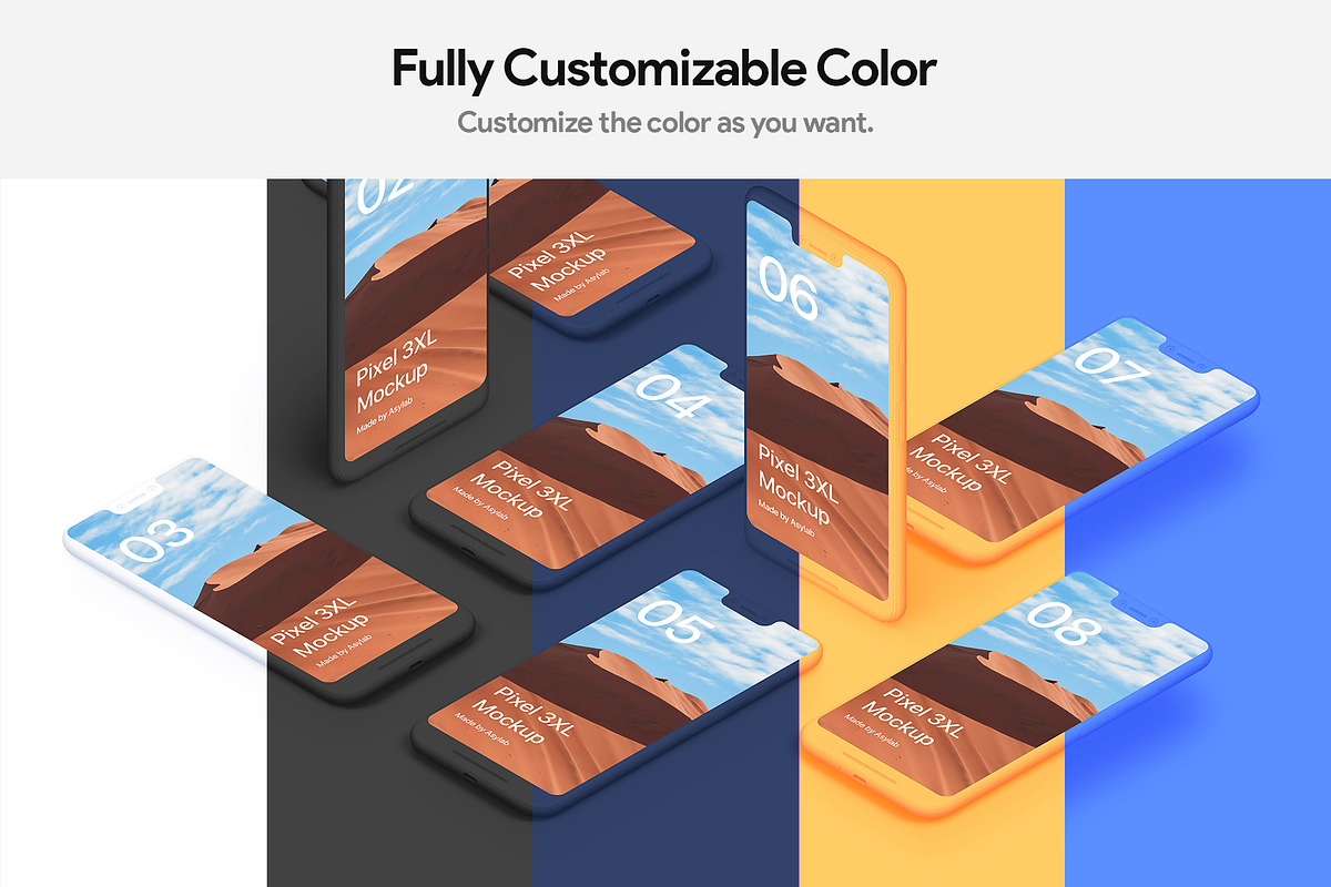 Pixel 3XL - 21 Clay Mockups - PSD, an iPhone Mockup by Asylab (Photo 5 of 73)