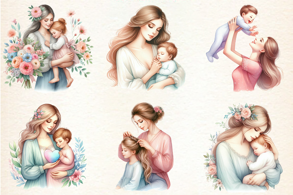Pastel Mother's & Child Clipart, an Illustration by DreamArtGraphic (Photo 4 of 4)