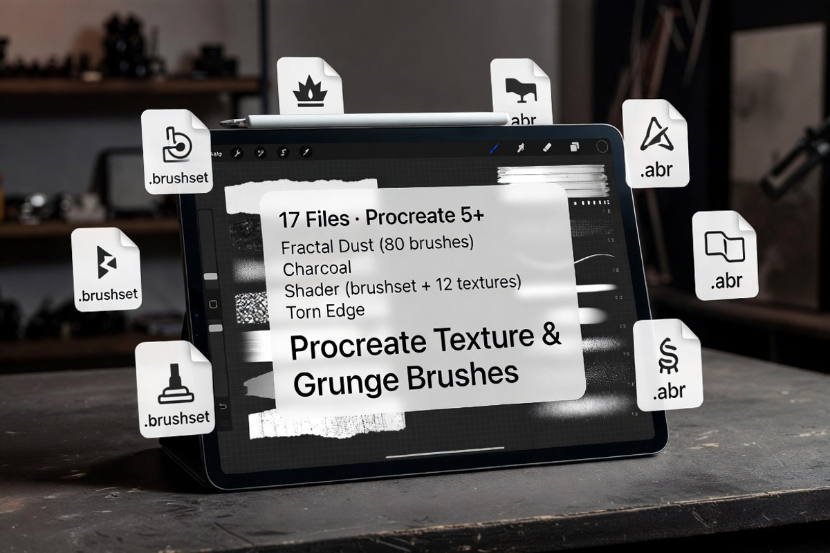 Procreate Grunge Texture Brushes Kit, a Brush Add-On by Dreamanart (Photo 3 of 3)