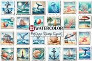 Summer Coastal Postage Stamp Clipart, an Illustration by Rose Art (Thumbnail 1 of 4)