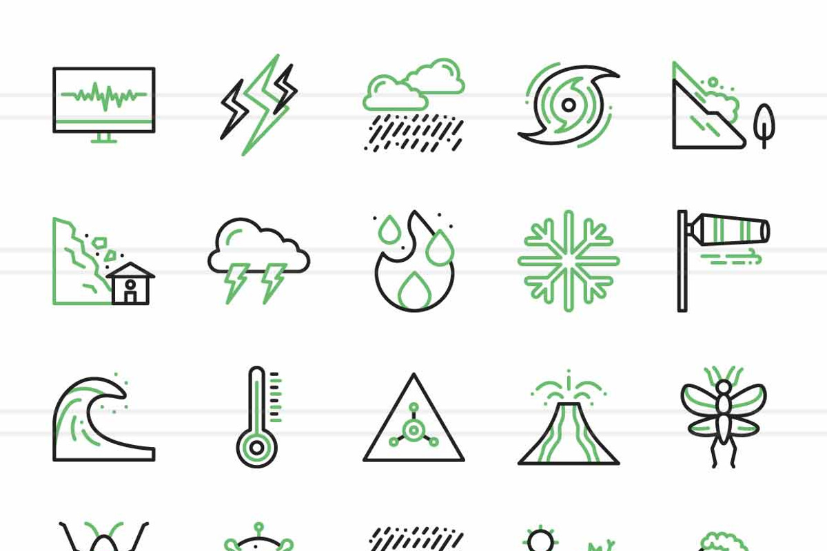 50 Disasters Green & Black Icons, an Icon by IconBunny (Photo 2 of 2)