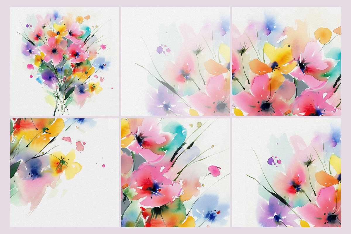 Watercolor  flowers Digital paper, a Texture Graphic by Anna Sokol (Photo 3 of 13)