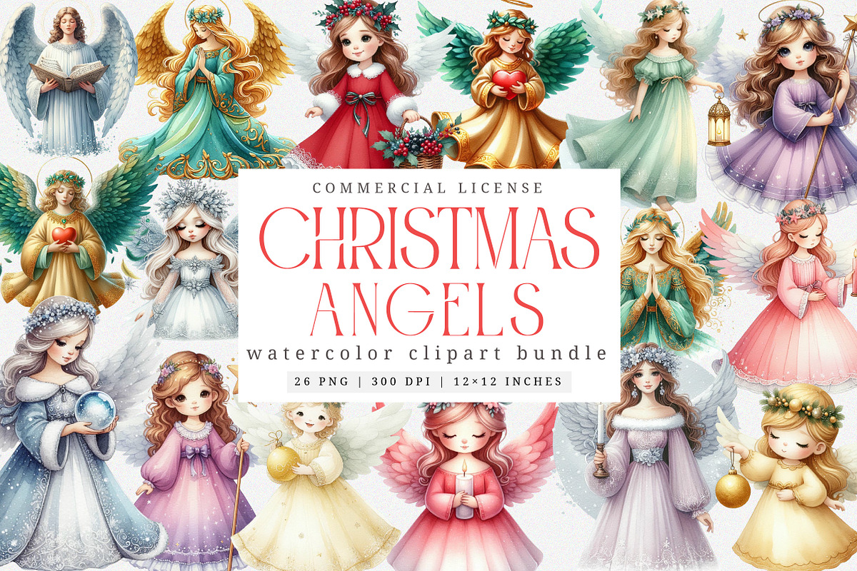 Christmas Angels Clipart Bundle, an Illustration by SinaCreation (Photo 1 of 7)