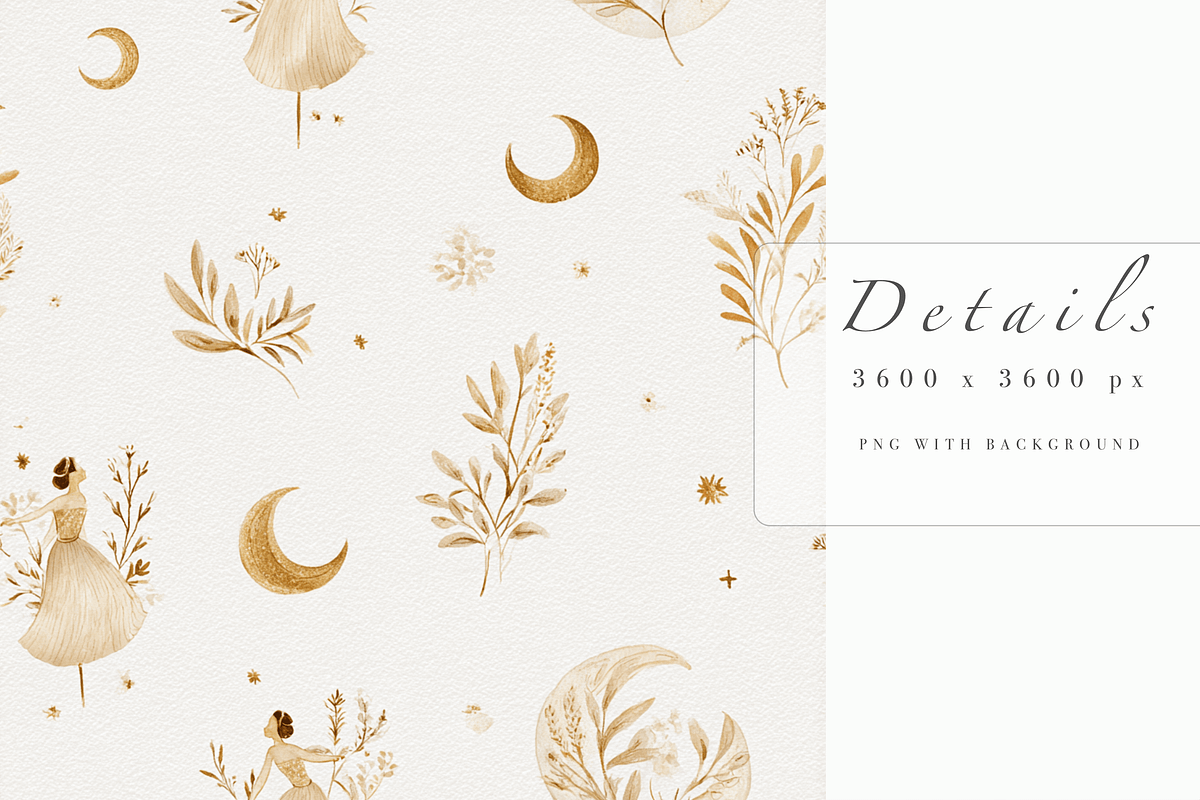 Moon Goddess Seamless Pattern, a Decorative Illustration by Pati Charm Studio (Photo 3 of 7)