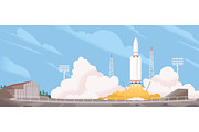 Spaceship launch. Rocket taking off, a Technology Illustration by Good Studio (Thumbnail 1 of 3)