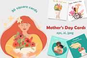 Mother's Day Greeting Cards Set, an Illustration by NataLyaroArt (Thumbnail 1 of 6)
