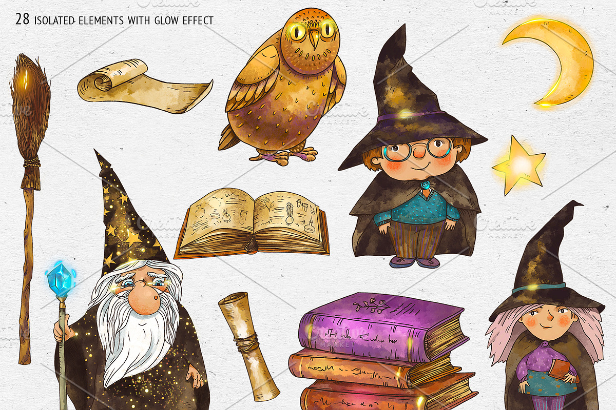 Magic school. Wizard witch clipart, an Education Illustration by Belusuab (Photo 2 of 9)