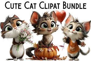 Cute Cat Clipat Bundle, an Icon by Pixels.Craft