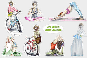 Girls Stickers Vector Set