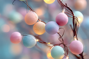 Pastel Ball Lights Twinkling on Bran, a Photo by Pixeness Studio