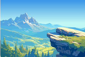 Cartoon rock ledge against the, an Illustration by LadadikArt