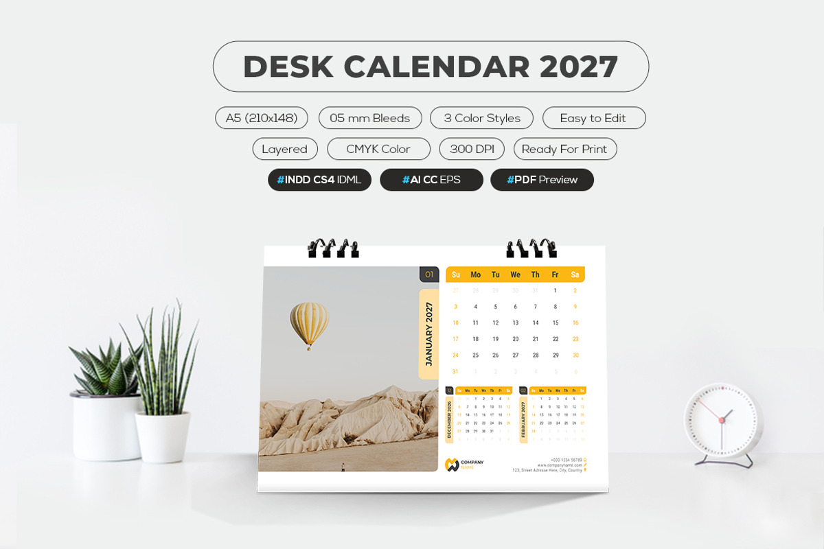 Printable 2027 Calendar A5 Size, a Stationery Template by MstArtwork (Photo 1 of 5)