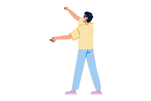 Young man dancing and pointing with, a Person Illustration by pikepicture