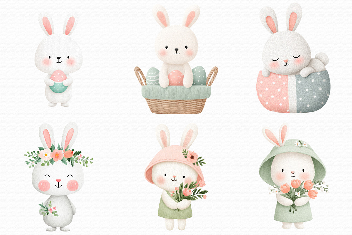 Watercolor Easter Bunny Clipart, an Illustration by Libby Wishes (Photo 2 of 6)