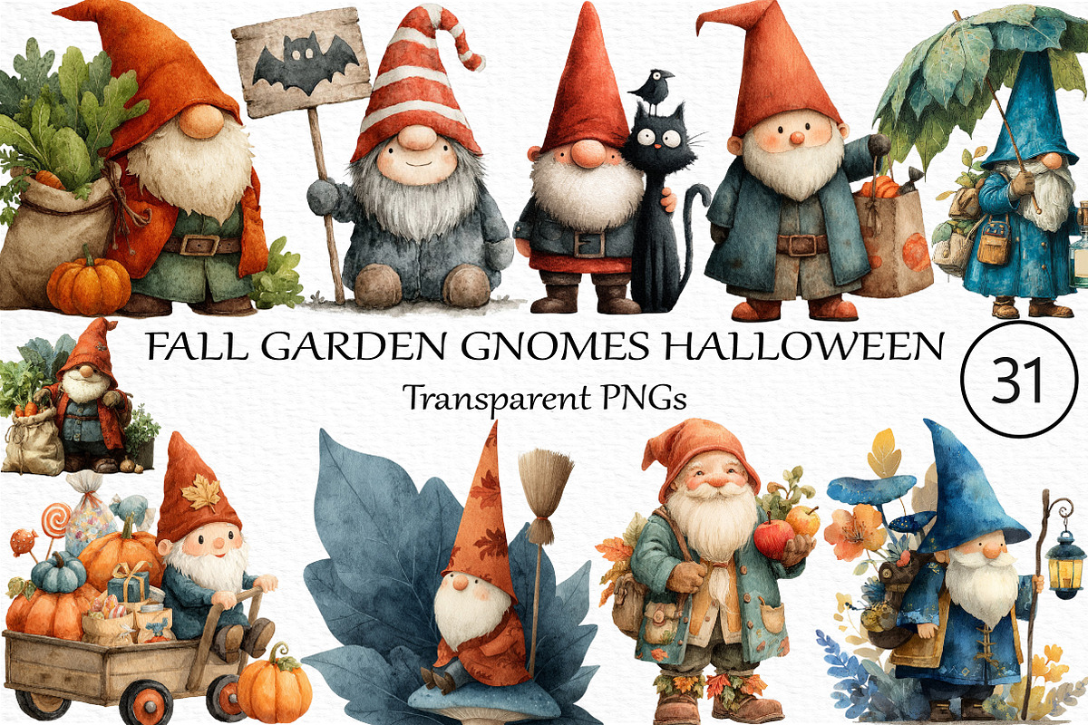 Watercolor Fall Garden Gnomes, an Illustration by Craft Nest (Photo 1 of 4)