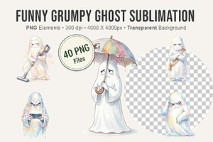 Funny Grumpy Ghost Sublimation PNG, an Illustration by Artnoy