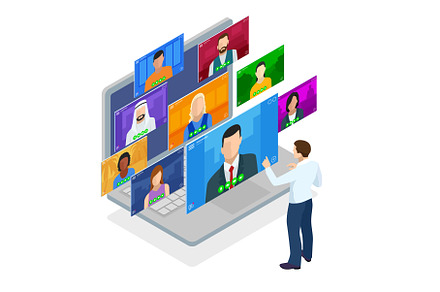 Isometric video conference. Group, an Education Illustration by Golden Sikorka