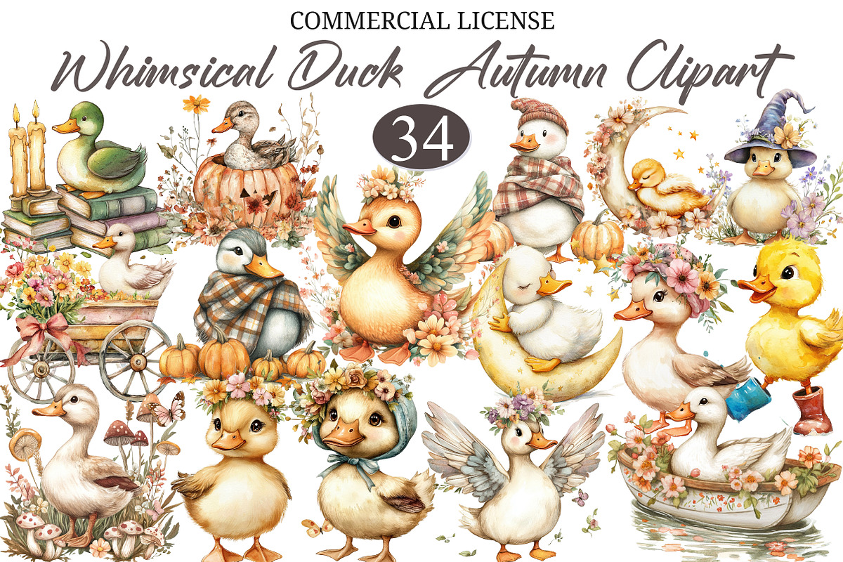 Whimsical Duck Clipart Bundle, a Seasonal Illustration by designcity5 (Photo 1 of 5)