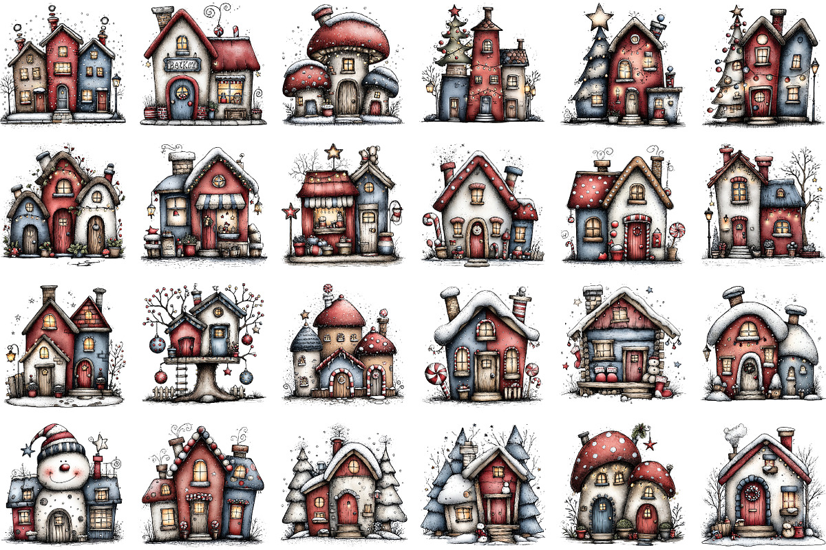 Whimsical Christmas House Clipart, an Illustration by Sublimation Artist (Photo 2 of 6)