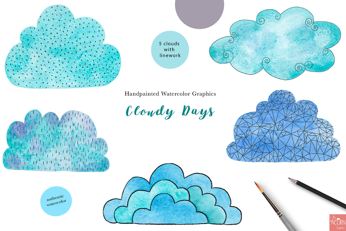 Cloudy Days Watercolor Graphics, an Illustration by LittleAcornGraphics (Photo 3 of 5)