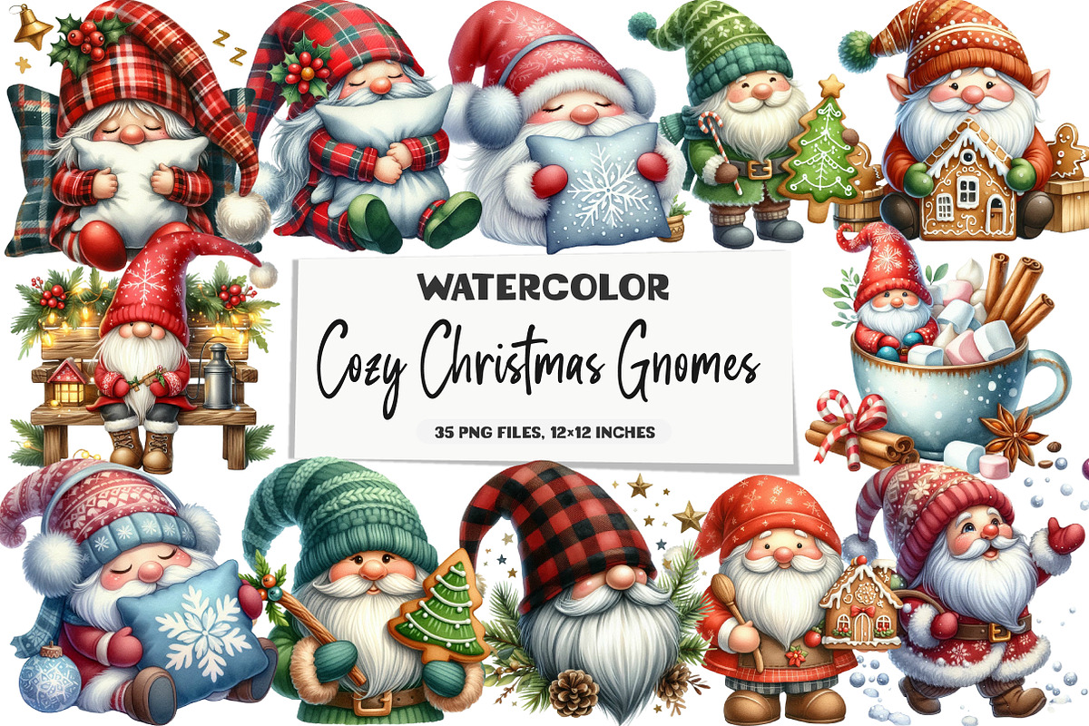 Cozy Christmas Gnomes Clipart P1, an Illustration by DreamArtGraphic (Photo 1 of 5)