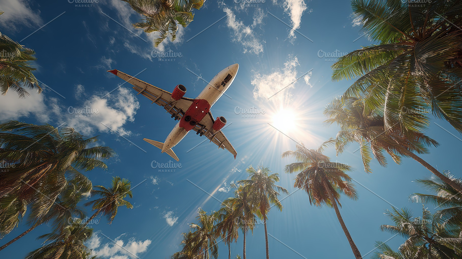 Airplane landing tropical paradise s, a Photo by Pixeness Studio