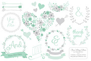 Mint Floral Heart Clipart & Vectors, an Illustration by Amanda Ilkov (Thumbnail 1 of 4)