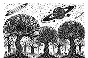 50 Mystical Galaxy Forest Silhouette, a Technology Illustration by Amazin_art (Thumbnail 34 of 41)