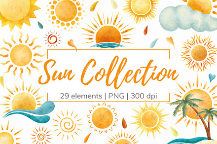 Watercolor Summer Sun Clipart, a Seasonal Illustration by Mespilia