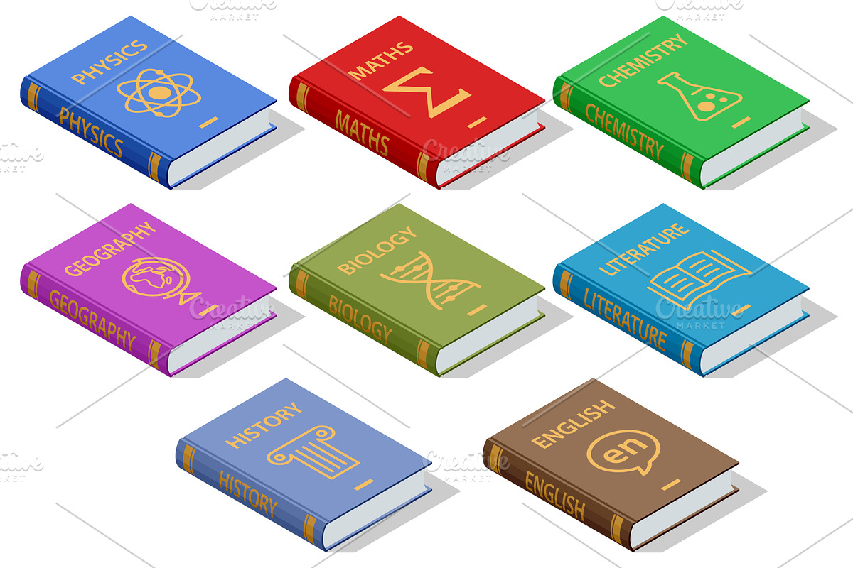 Isometric set of colorful subject, an Education Illustration by Golden Sikorka