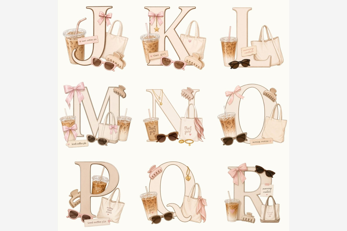 That Girl Coffee Alphabet PNG Bundle, a Work Illustration by Tanya Kart (Photo 4 of 6)
