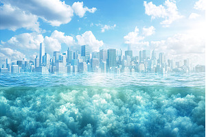 Skyscrapers rise over the sea with, an Architecture Photo by Lermont51