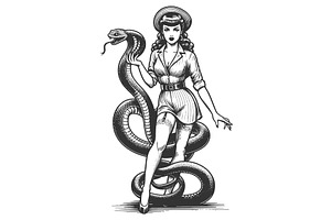 Pin-Up Girl With Large Snake