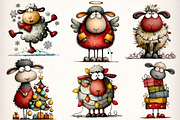 Funny Christmas Sheep Clipart Bundle, an Illustration by Dream Creation (Thumbnail 3 of 8)