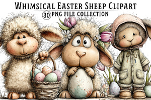 Whimsical Easter Sheep Clipart, an Illustration by Dream Creation