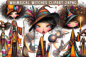 Whimsical Witches Clipart, an Illustration by Libby Wishes