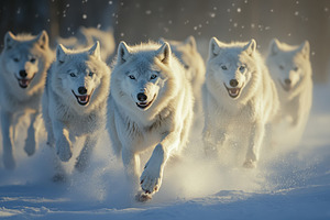 Arctic Wolves Running in Snow Winter, an Animal Photo by Pixeness Studio