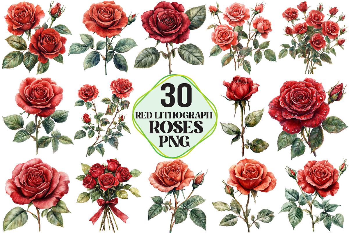 Red Lithograph Roses Clipart, an Illustration by Pixels.Craft (Photo 1 of 7)