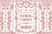 Burgundy Floral Garden Borders, a Decorative Illustration by Ekaproeka (Thumbnail 1 of 6)